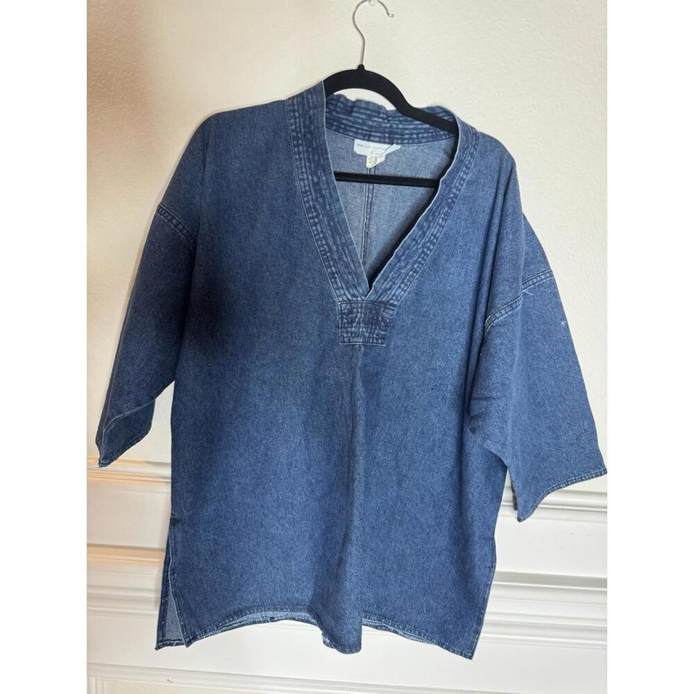 Vintage East Bay Mercantile Denim Pullover Tunic Top Made in USA 100% Cotton M